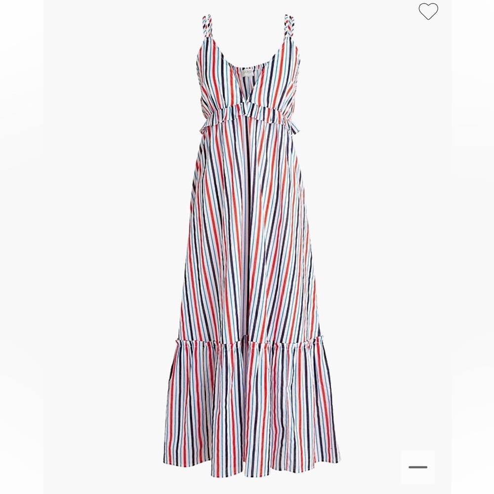 NWT J. Crew Strappy Tiered Midi Dress Red White Blue Cover-Up, Medium